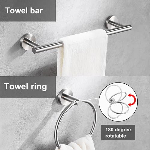 24-Inch Brushed Nickel Bathroom Hardware Set - Towel Bar, Ring & Hooks, Heavy Duty SUS304 Stainless Steel