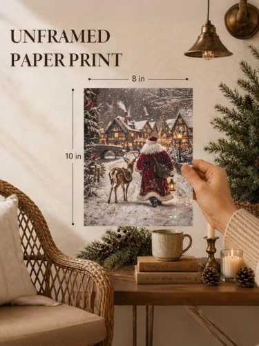 KBKBART Santa Claus Reindeer Wall Art Prints Unframed 8x10, 10x8 Variation