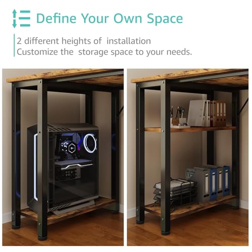 Lufeiya 63 Inch Rustic Brown Computer Desk with Storage Shelves & Fabric Drawers - Home Office Study Table