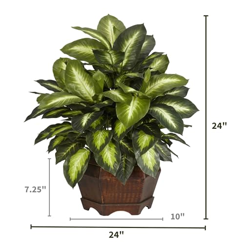 Artificial Golden Dieffenbachia Plant with Pot - Lifelike Indoor Faux Greenery