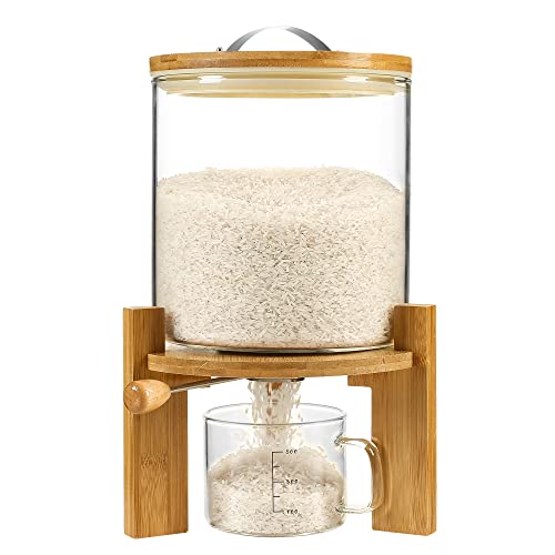 5L Rice Dispenser with Airtight Lid & Wooden Stand - Food Storage Container