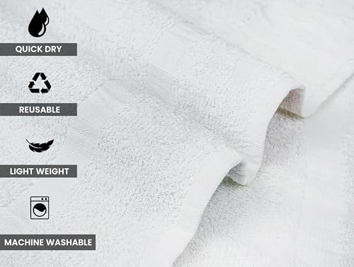 24x48 Inch White Cotton Bath Towels Bulk Pack of 12 - Quick Dry & Soft