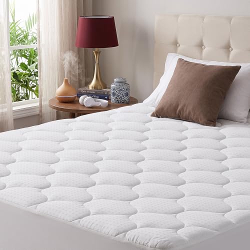 LEISURE TOWN White Queen Cotton Mattress Pad Fitted Quilted Cover