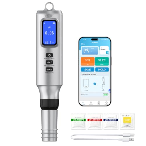 LKBird Silver 7-in-1 Smart Water Tester & pH Meter with App, Rechargeable for Pools & Aquariums