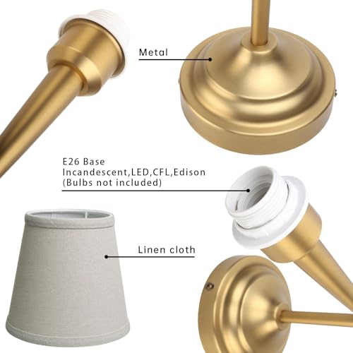 JIMUBEAM Brass Wall Sconces Set of Two with Linen Fabric Shades - E26 Vanity Bathroom Lights, Hardwired Indoor Wall Lamps - Brass_2 Pack