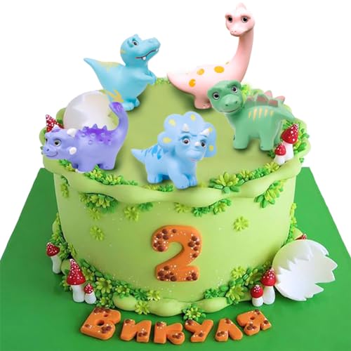 5 Pcs Lovely Dinosaur Figure Animal Toys Set Cake Topper, Micro Landscape Decor Fairy Garden Miniature Dinosaur Figurines Collection Playset for Christmas Birthday Gift Desk Decoration