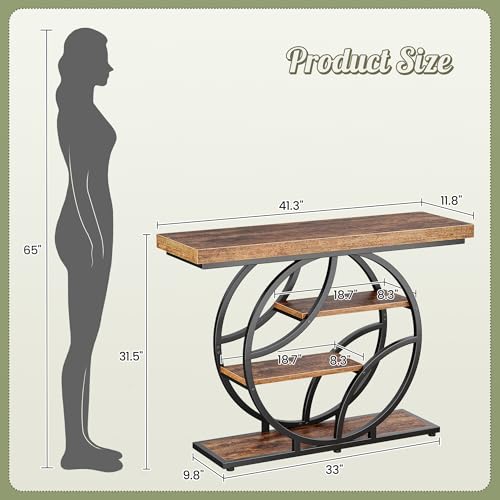 Rustic Brown Entryway Table with Curved Metal Frame - 41.3 Inch