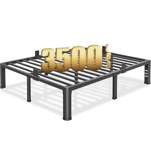 Yitong Angel 14 Inch Queen Bed Frame with Round Corner Legs & Headboard Holes Heavy Duty Steel Platform, No Box Spring Needed