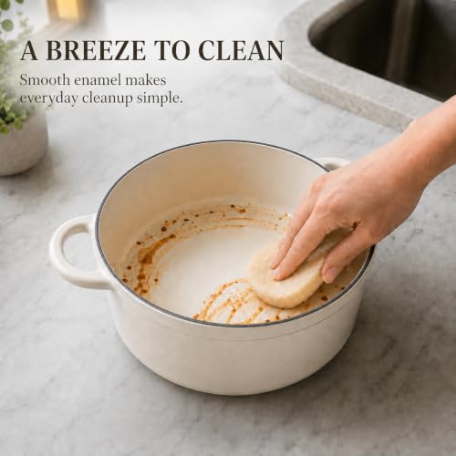 Enameled Cast Iron Dutch Oven 5.5QT for Sourdough Bread - Cream White