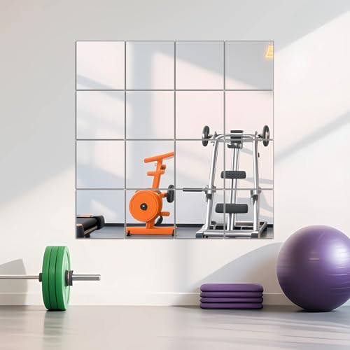 Home Gym Mirror Tiles Set - 12x12 Inch Frameless Glass Wall Mirrors 16PCS - Variation of 12x12-16pcs