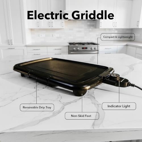 OVENTE Electric Griddle with 16 x 10 Inch Non-Stick Plate, Black