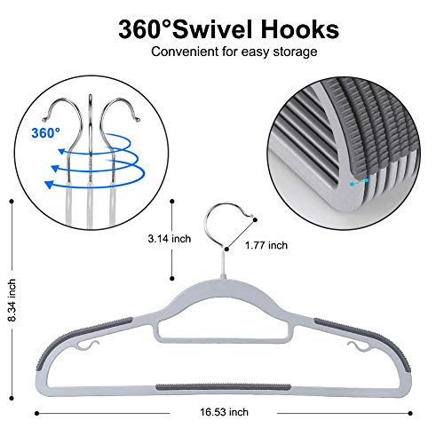 Gray Plastic Clothes Hangers 50 Pack Non-Slip Space-Saving Heavy Duty