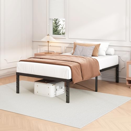 Twin Bed Frame with Under Bed Storage - 14 Inch Black Metal Bed - Hafenpo