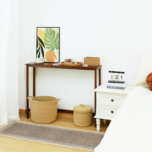 Walnut Bamboo Narrow Console Table 39.4 Inch Entryway Side Table for Small Spaces