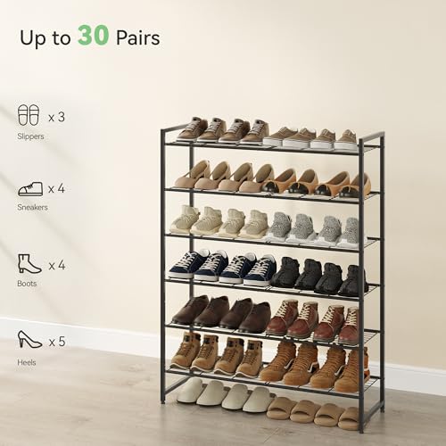 Nunsino Black 6-Tier Metal Shoe Rack - Holds Up to 30 Pairs, Adjustable Bottom Shelf