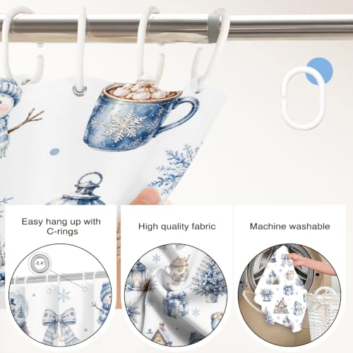 Lindameler Blue Christmas Shower Curtain 72x72 inches - Snowman Snowflakes 100% Polyester