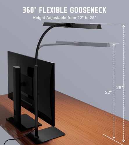 LED Desk Lamp with Wide Light Bar, Adjustable Gooseneck, Black