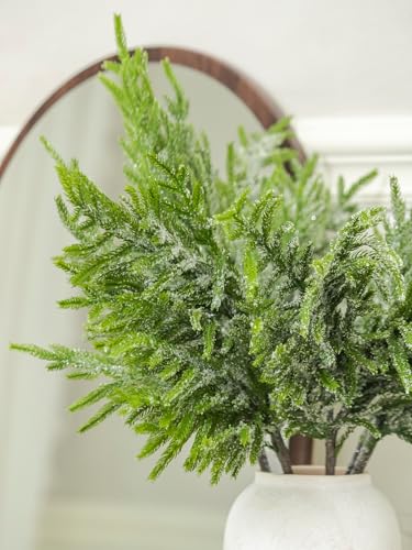 Green Moon 6PCS Norfolk Pine Branches with Artificial Snow - 31-inch Christmas Greenery for DIY Wreaths & Garland