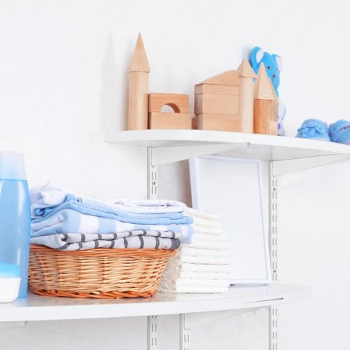Wall Shelving System with Brackets - 16 Pcs White Track & Upright Rails Set Variation of 16/White