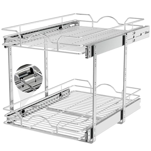 2-Tier Pull Out Cabinet Organizer for Kitchen & Bathroom, 14x21 inches, Chrome Finish