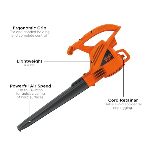 BLACK+DECKER 7-Amp Handheld Electric Leaf Blower - Corded, 180 MPH, Blower Only