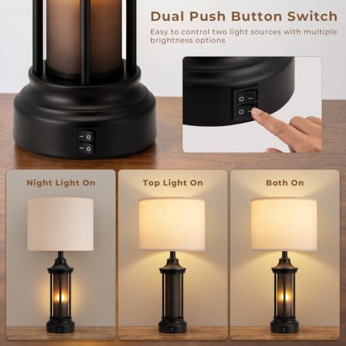 Seealle 24-inch Farmhouse & Industrial Table Lamps Set of 2 - Oat Shade & Black Base