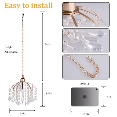 Wireless Crystal Pendant Light with Remote, 12 Colors, Rechargeable Battery, Dimmable 11in Ceiling Chandelier for Indoor & Covered Outdoor