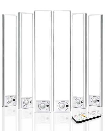 AMETHEUS 12-inch Rechargeable Motion Sensor Under Cabinet LED Light - Dimmable, 3 Color Temps, Remote, Indoor Use (6 Pack)