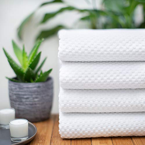 White Euro Spa Waffle Weave Bath Towels Set of 4 - Cotton Craft, 30x56 Inches - Variation of White / 4 Pack Bath Towel