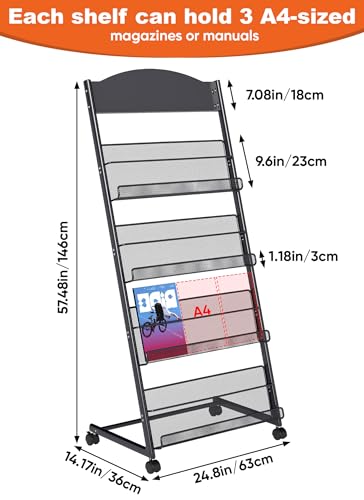 Floor-Standing Multi-Layer Magazine Rack with Wheels for Office & Exhibitions