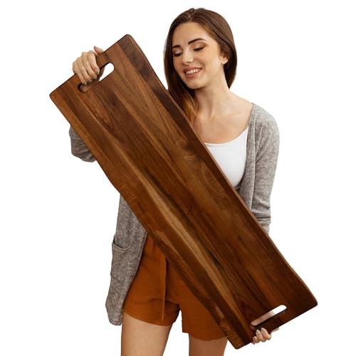 Home Beets Dark Acacia Serving Board 36x12 Inch Rectangular Cheese Platter