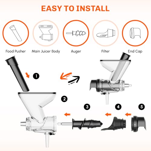 COFUN Masticating Juicer Attachment for KitchenAid Stand Mixer - Black & Transparent Gray