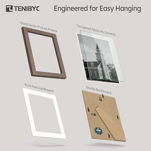 TENIBYC Walnut 8x10 Picture Frame Set with Mat - 4 Pack, Glass, Wall & Tabletop Display