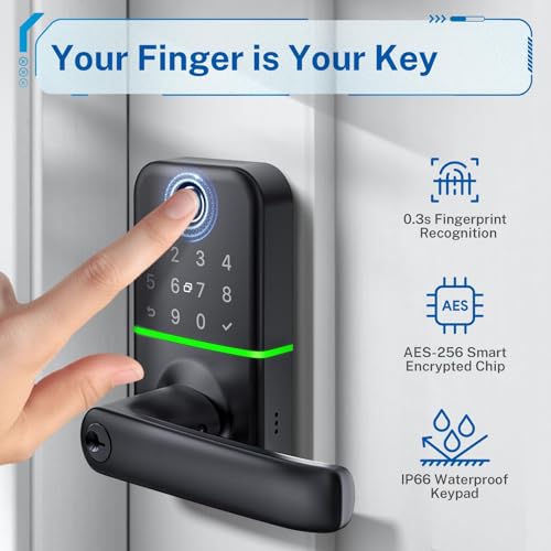 Smart Door Lock Keyless Entry with Handle - Fingerprint & App Control