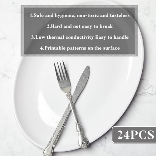 Large 14-Inch Serving Platters Set - 24 White Melamine Oval Plates - Variation of 24 / 14 Inch