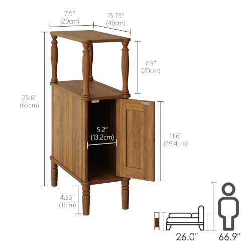 Narrow Nightstand - Slim End Side Table in Dark Walnut Brown - Veegle
