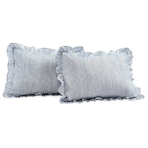 Lush Decor Navy King Size Ticking Stripe Bedspread Set with Ruffle Skirt