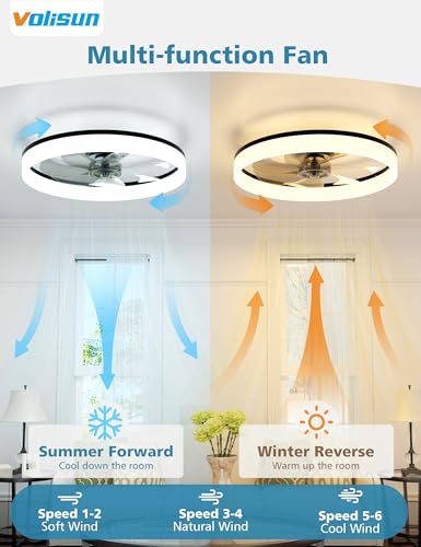 VOLISUN Black 20in LED Ceiling Fan with Lights, Dimmable Remote, Quiet Flush Mount