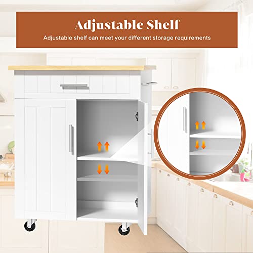 Kitchen Island Cart with Storage & Rubberwood Top - White / 26"