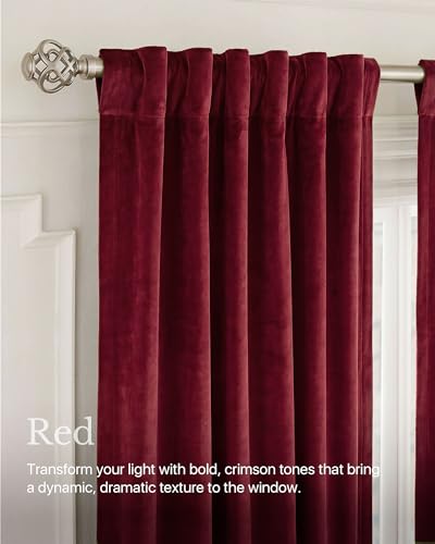 NICETOWN Red Velvet Christmas Curtains 52"W x 90"L (Pack of 2) - 90% Light Blocking Plush Velvet