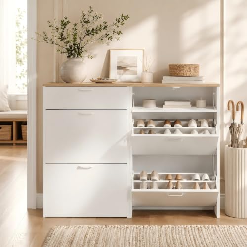 VINGLI Shoe Cabinet Storage for Entryway,White Small Narrow Rack,25" W