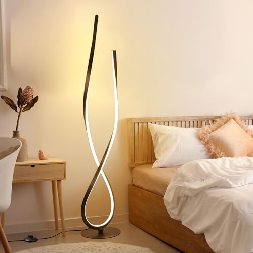 NUÜR 59-Inch Black Spiral LED Floor Lamp with Remote - Modern Standing Light