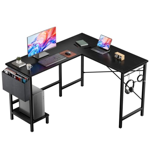 Black 50-Inch Reversible L-Shaped Corner Computer Desk with PC Stand
