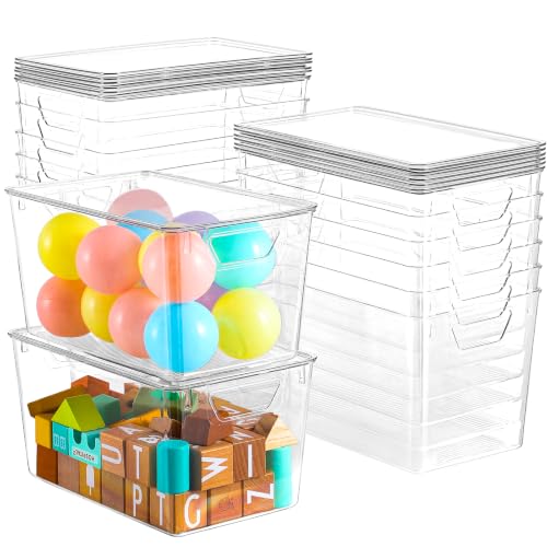 Large 12 Pack Clear Storage Bins with Lids - 7 Quart Pantry Organizers