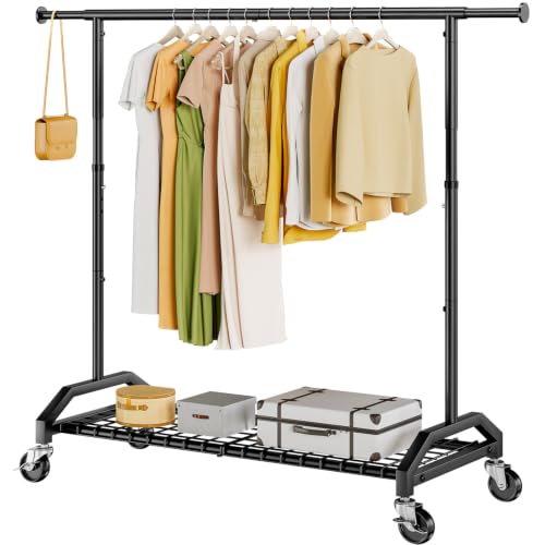 Heavy Duty Adjustable Clothes Rack with Wheels - Black, 350lbs Capacity