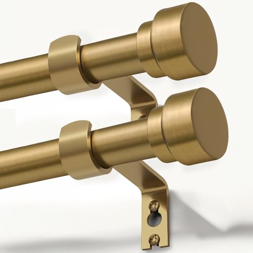 Gold Curtain Rods 2 Pack - Adjustable 66-120 Inches Heavy Duty Brass Support with Solid Metal Finials - Farmhouse Style