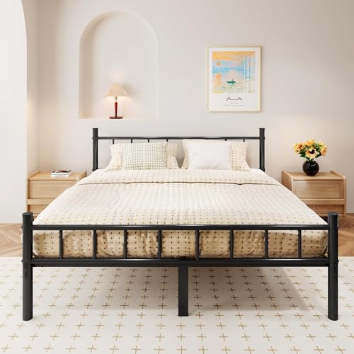 King Metal Bed Frame with Headboard and Footboard, 14 Inch Steel Slats, Sturdy Support