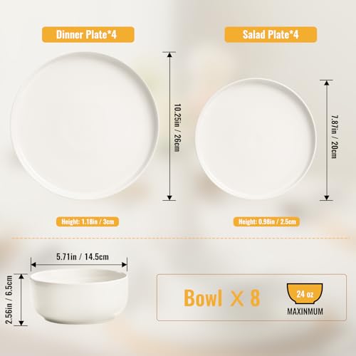 EWFEN 24-Piece Ceramic Dinnerware Set for 8 White - Service for Family & Entertaining