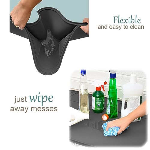 Famous Dino 34" x 22" Dark Gray Silicone Under Sink Mat - Waterproof, Trimmable Kitchen Protector