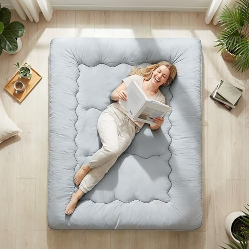DUMOS Grey Twin Size Japanese Floor Mattress 4-Inch Thick Futon for Sleep & Lounge